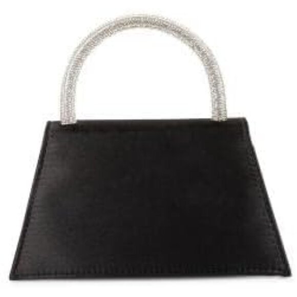 Women's Satin Rhinestone Bow Black Clutch Evening Party Prom Bag - Picture 7 of 8